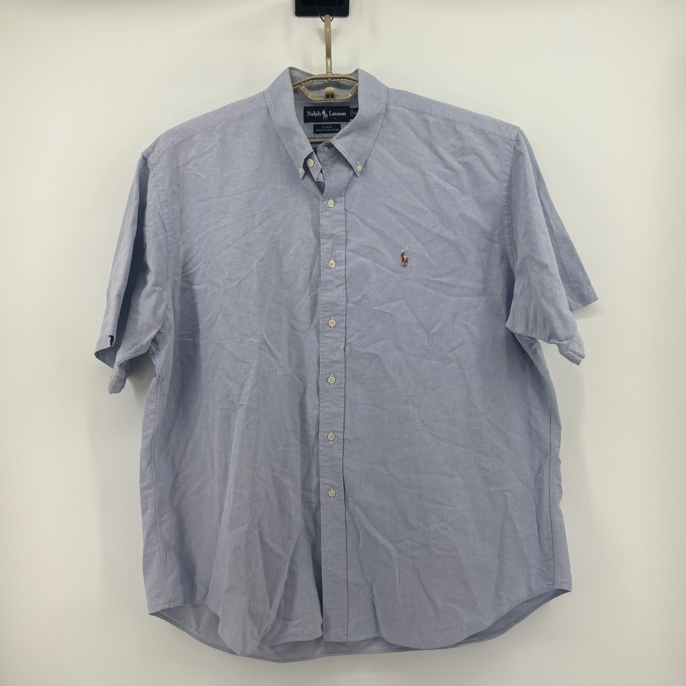 Ralph Lauren Blake Mens XL Light Blue Short Sleeve Oxford Button Down Shirt Pony